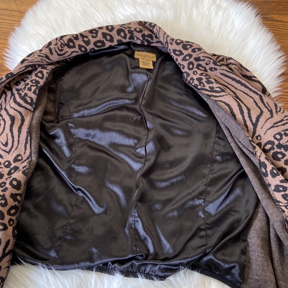 MIDNIGHT VELVET Womens Black Brown Leopard Hi-Low Open Draped Sweater Jacket SZM - Picture 4 of 9